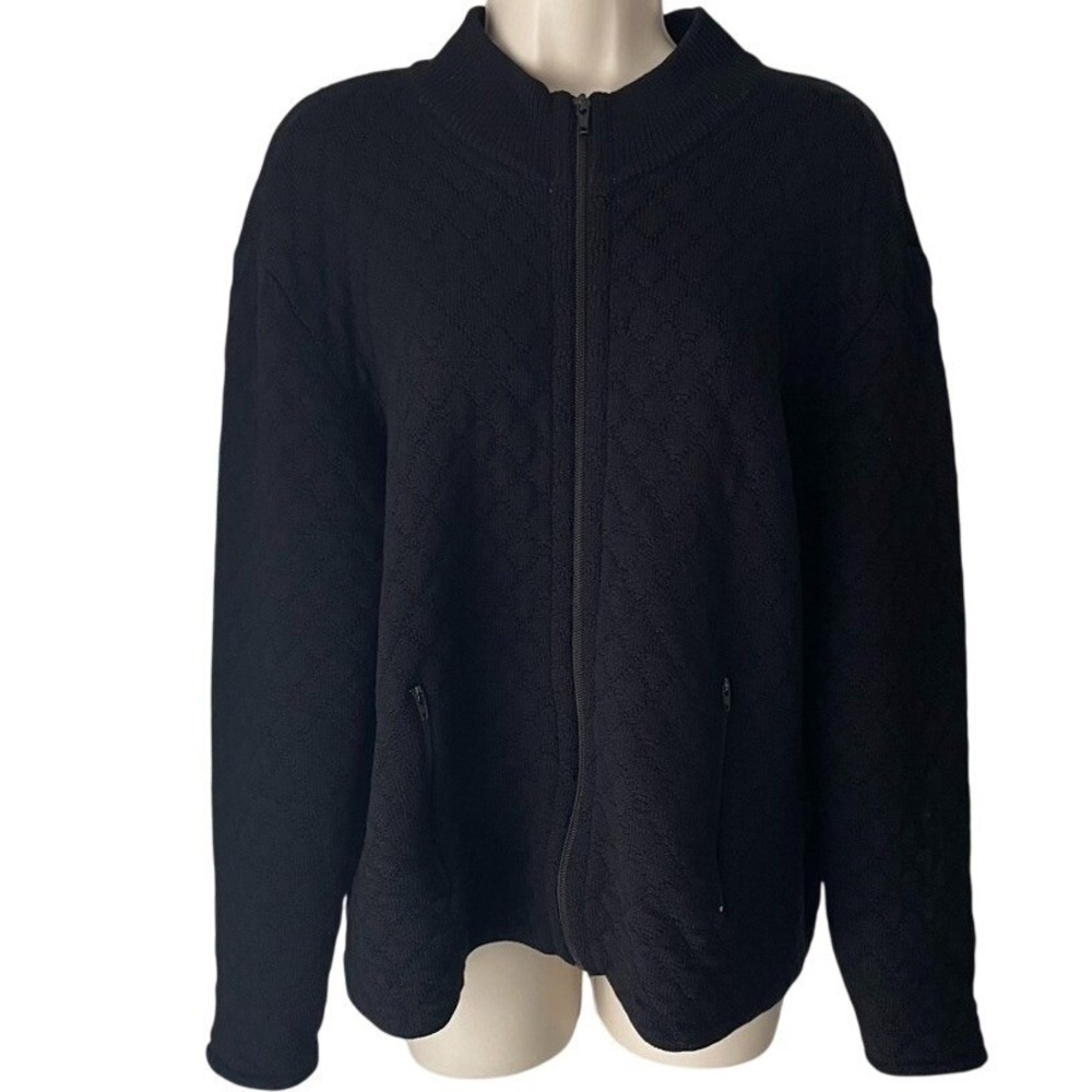 Talbots Made in Italy 100% Wool Quilted‎  Textured Zip Jacket Black Women M